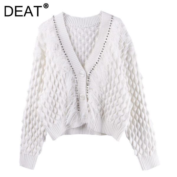 

women's knits & tees [deat] knitting sweater loose fit v-neck long sleeve single-breasted diamonding women fashion tide autumn 2021 13z, White