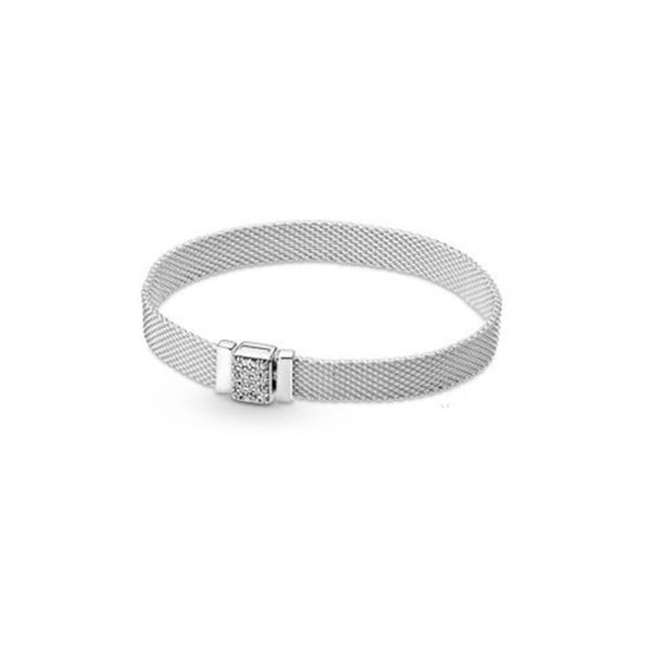 

new 2021 100% 925 sterling silver pavÃ© clasp mesh bracelet fit diy original fshion jewelry gift, Golden;silver