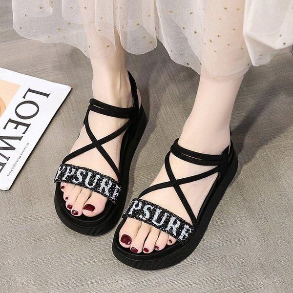 

sandals women's nice summer open-toed letter female shoes wear-resistant platform black casual all-match beach