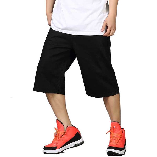 

men's shorts summer loose baggy denim men hip jeans 3/4 length boardshort male clothing plus size 1hrc, White;black