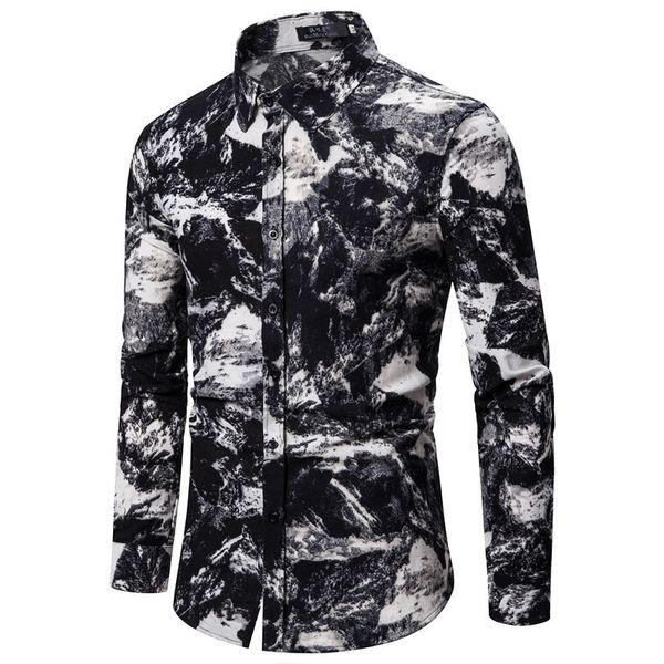 

boutique fashion shirt 2021 spring and autumn men's ink printing leisure cotton linen long sleeve, White;black