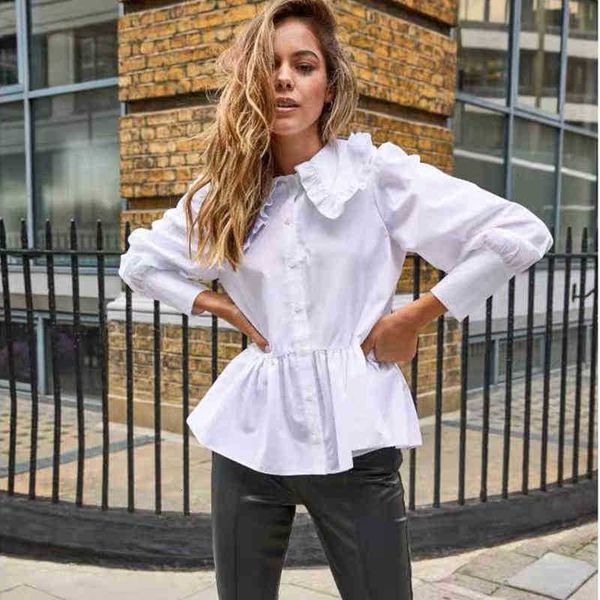 

women's tanks & camis mosimolly pretty cotton white blouses shirt women peter pan ruffle female blusas 0qsf gg47