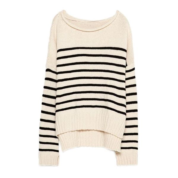 

fashion women stripe long sleeve o-neck sweater women's sweaters, White;black