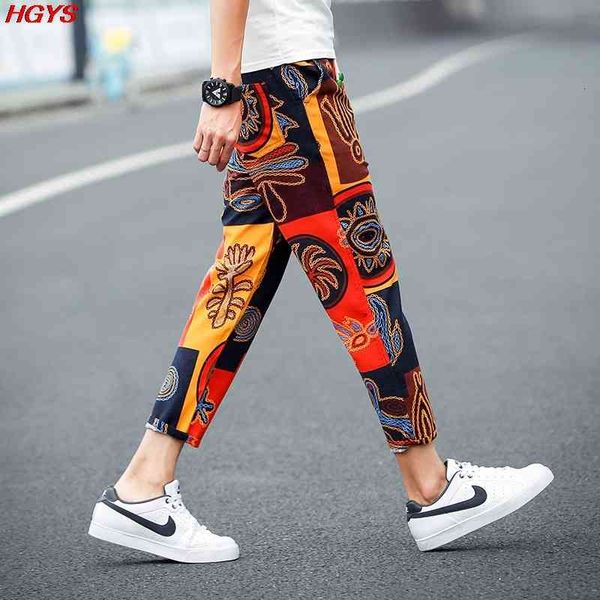 

men's pants wholesale- summer male flax floral nine minutes of men the plus-size fertilizer with fvrm, Black