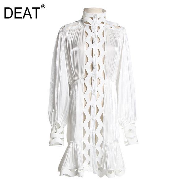 

deat sumemr stand collar lantern full sleeves hollow out high waist white and black dress vacation tide wr44900l 210428, Black;gray