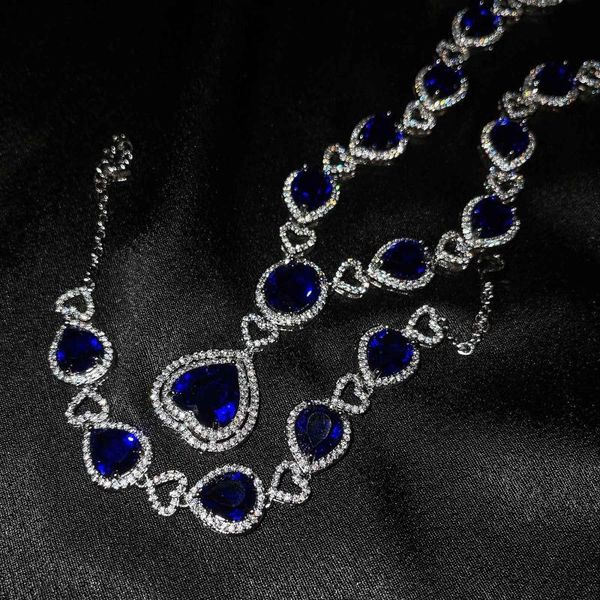 

earrings & necklace titanic heart of ocean bracelets necklaces for women peach blue crystal zircon jewelry sets female wedding party, Silver