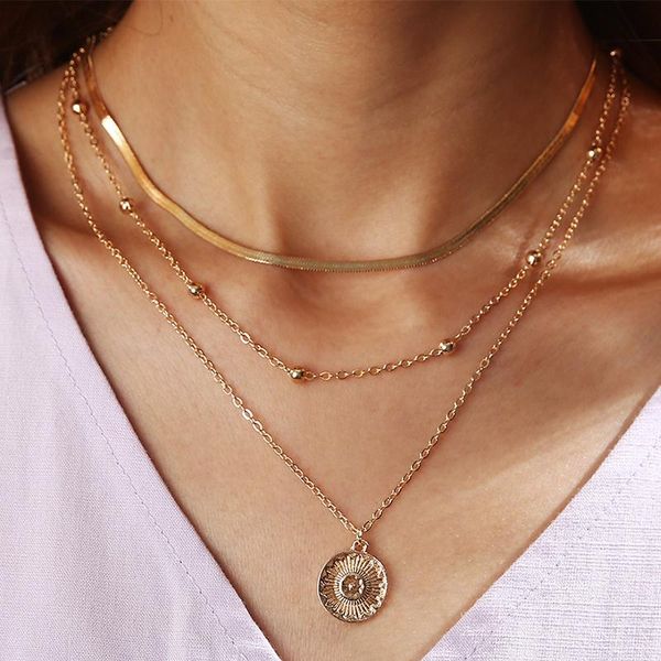 

pendant necklaces vintage multi-layer necklace for women gold bead fashion lotus unique choker wedding party jewelry simple clavicle chain, Silver