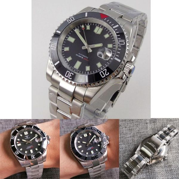 

wristwatches bliger 40mm automatic men's watch japan nh35 movement black dial date cyclops sapphire glass polished bracelet luminous, Slivery;brown