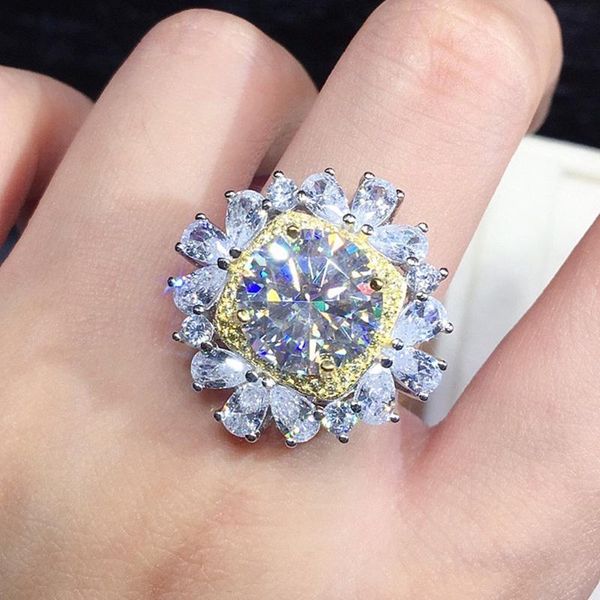 

cluster rings fashion 3 s luxury zircon diamonds gemstones for women jewelry white gold silver color bague wedding party gifts, Golden;silver