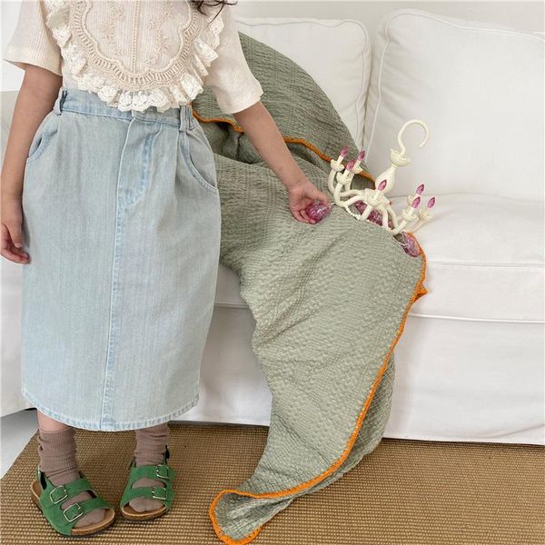 

girls denim skirt 2021 summer korean toddler girl cotton skirts children clothing kids casual pure long 1-6y, Blue