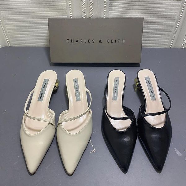 

sandals small 2021 style women's wedge strap special-shaped heel shoes geometric thick pointed toe muller, Black