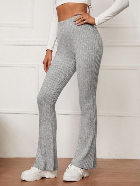 

tall high waist rib knit flare leg pants t2lp#, Black;white