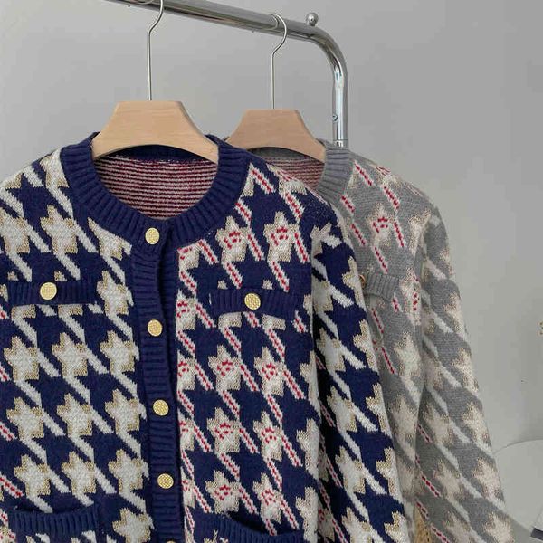 

women's jackets colorfaith autumn winter sweaters with golden thread checkered elegant cardigans vintage wild swc1373jx ylvm, Black;brown