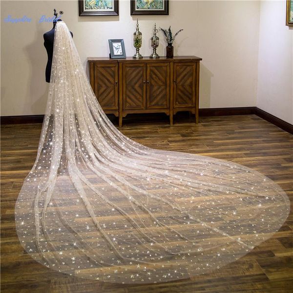 

bridal veils sapphire wedding accessories 2021 gold sequin 4m long cathedral veil cut edge with comb veu de noiva, Black