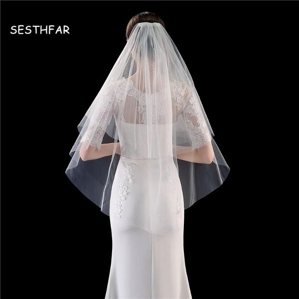 

bridal veils short woman 2 layers with comb veil for cut edge tulle wedding, Black