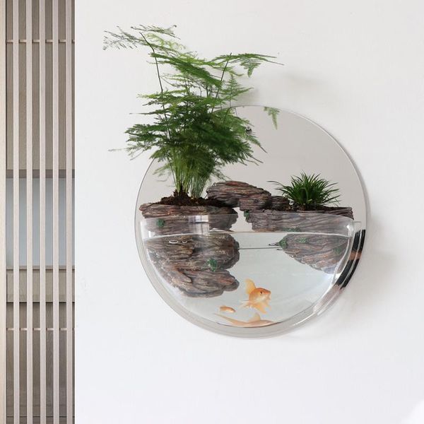 

decorative objects & figurines living room restaurant setting wall decor circular hanging flower pot since the suction hang a fish tank crea