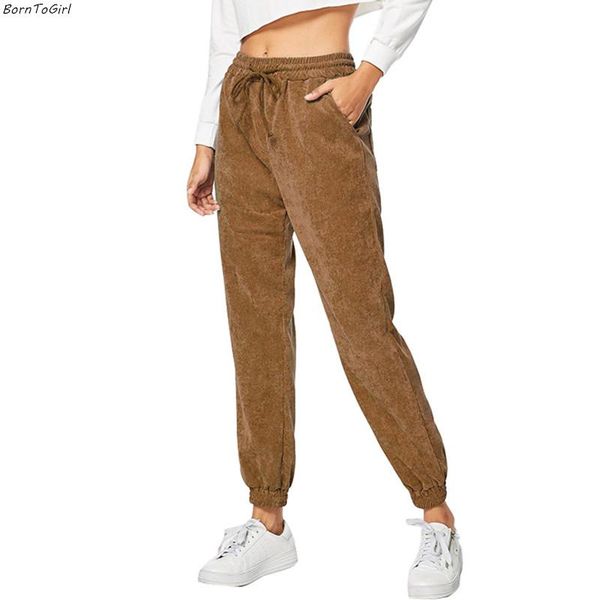 

women's pants & capris borntogirl high waist corduroy haren for women spring autumn winter casual knitted brown gray purple, Black;white