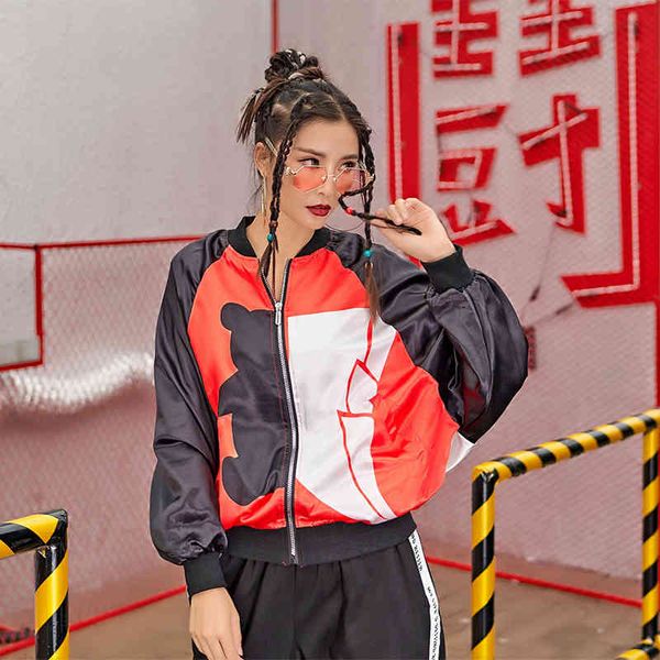 

jackets spring hip hop women's baseball uniform bat sleeve cardigan harajuku short coat hit color tide brand violent bear, Black;brown