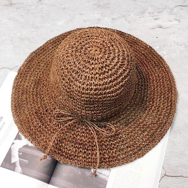

outdoor hats women fashion summer wide brim foldable sunhat e suncare straw braid beach cap breathable anti-uv, Black;white
