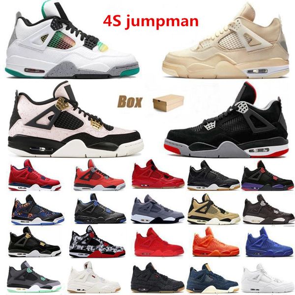 

boots 2023 quality jumpman 4 4s men women basketball shoes university blue sail kaws metallic purple cement alternate sports trainer sneaker, Black