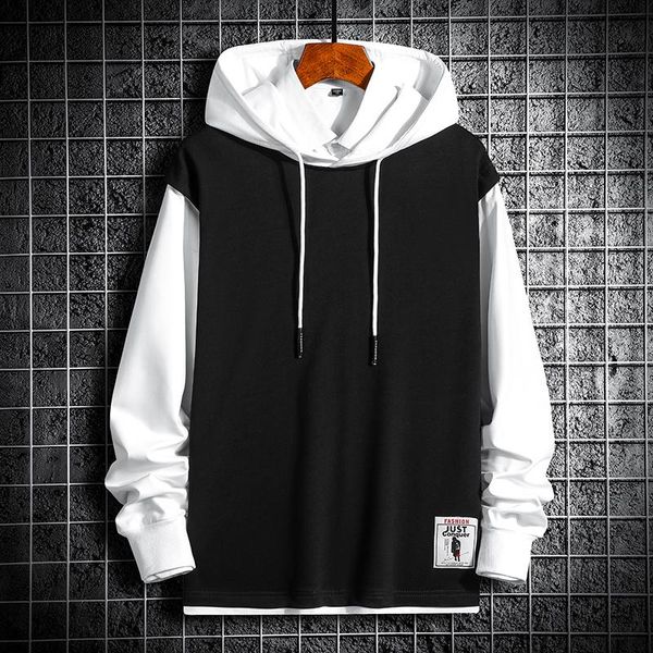 

men's hoodies & sweatshirts autumn patchwork hooded m-4xl clothing casual pullover streetwear male fashion spring outwear, Black