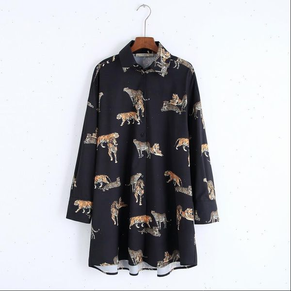 

loose long autumn fashion tiger women blouses and leopard prints sleeve modern girl casual animal shirts, White