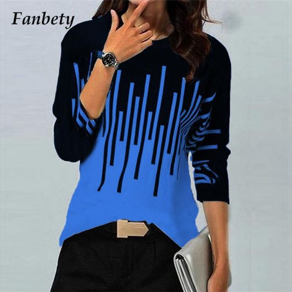 

women's blouses & shirts elegant loose patchwork pattern pullover office lady long sleeve blusas autumn o neck print striped women blou, White