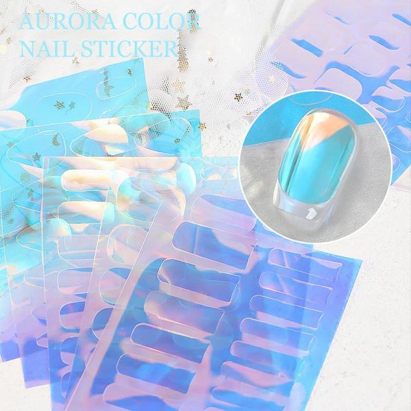 

stickers & decals aurora nail sticker ice transfer laser cellophane finished product 6 styles 3d foil art decoration manicure tools, Black