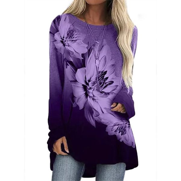 

women's blouses & shirts vintage abstract flowers print women blouse shirt 2021 spring casual o neck long sleeve pullover ladies h, White