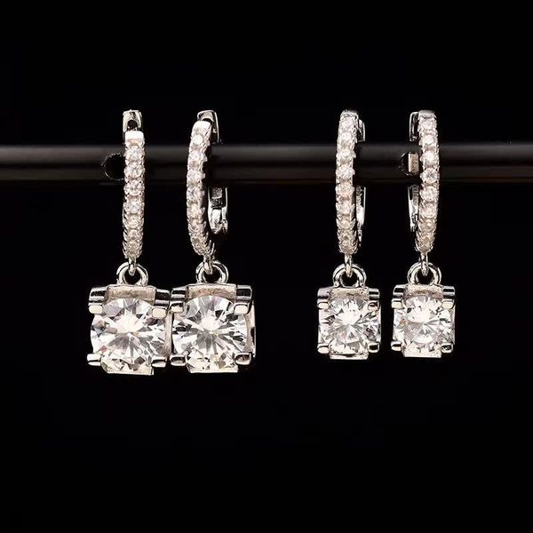

dangle & chandelier moissanite drop earrings for women classic four s925 sterling silver platinum plated wedding fine jewelry