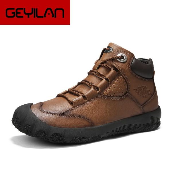 

boots men's casual winter genuine leather large size non-slip lace-up outdoor high-hiking 418, Black