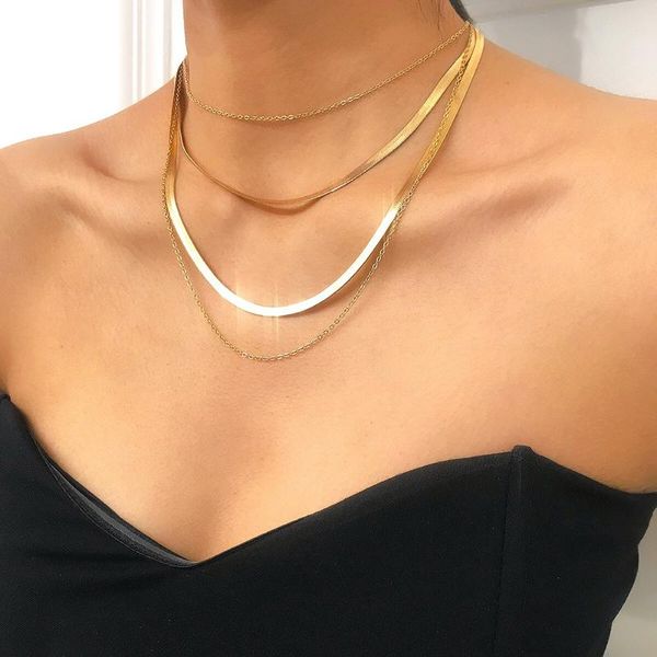

chokers layered snake chain choker necklace for women gold silver color herringbone link charm jewelry girls, Golden;silver