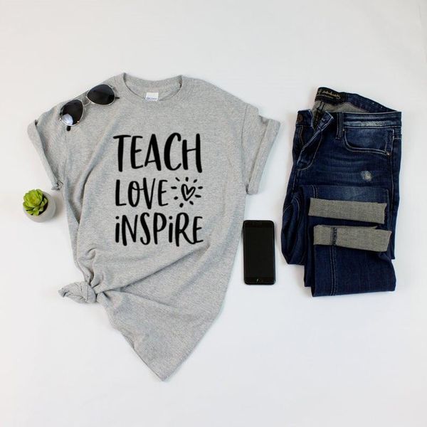 

women's t-shirt teach love inspire shirt teacher gift elementary school preschool teaching is a work of heart 100% cotton o neck street, White