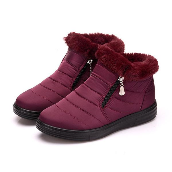 

boots 2021 women waterproof fabric winter warm snow faux fur non-slip ankle ladies lightweight cotton shoes plush booties, Black