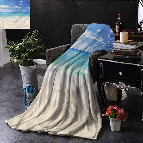 

ocean turquoise throw blanket shore sea with waves couch bed napping reading recliner w80 xl60 blankets