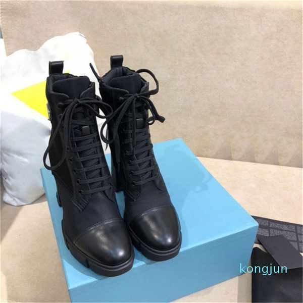 

designer- woman ankle boots leather and nylon fabric booties women fashion winter platform high heels, Black
