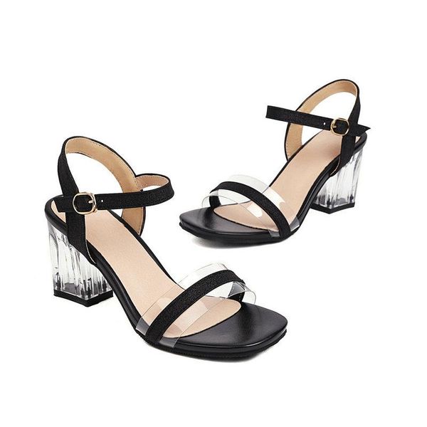 

crystal high heels sandals women summer for fashion block party wedding shoes ladies size 46 47 48, Black