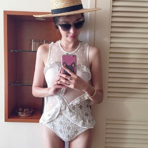 

swimming suit women swimsuit girls woman white bath piece embroidered black with no back polyester impression, White;black