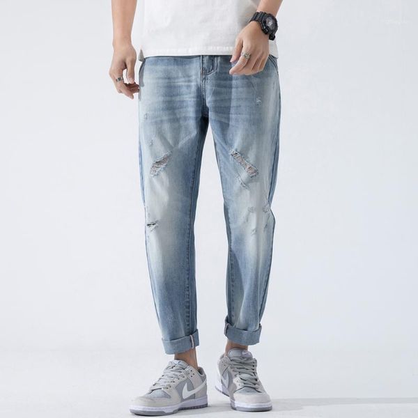 

spring and autumn men's jeans ripped harem pants korean version of the trend loose feet casual, Blue