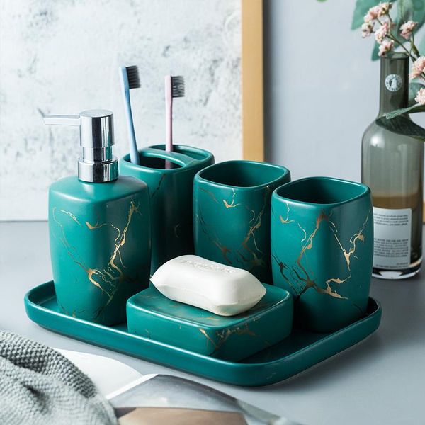 

bath accessory set ceramic bathroom five-piece wash creativity toothbrush holder mouthwash cup porcelain el toilet accessories wedding gifts