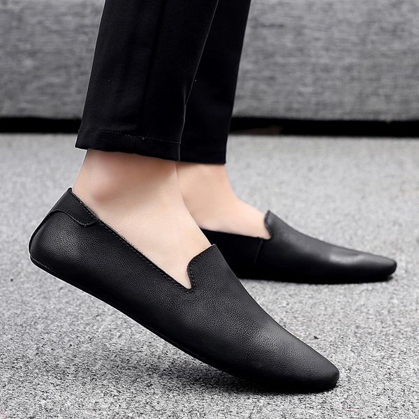 

dress shoes men brand fashion soft moccasins flats driving slip on loafers lightweight male men flats 6pun, Black