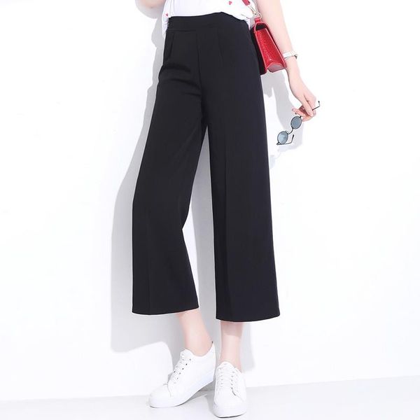 

high waist women elastic wide-legged pants women's & capris, Black;white