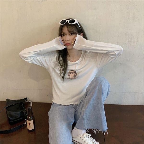 

polos ytx389 retro slimming print short white wavy edge t-shirt