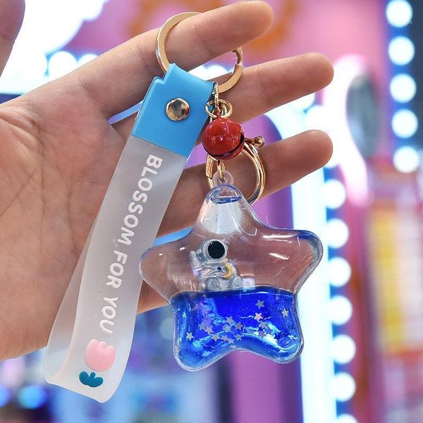 

keychains creative spaceman astronaut quicksand keychain acrylic oil pentagram floating keyring women men bag pendant key chains gifts1, Silver