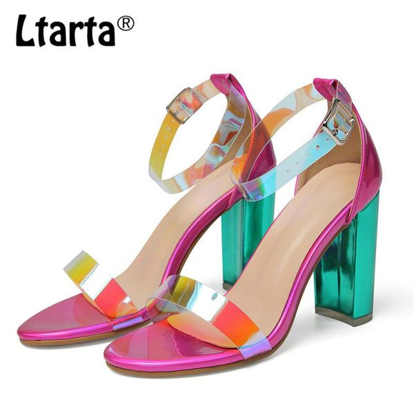 

dress shoes ltarta summer fashion elegant buckle round toe thick high-heeled sandals large size solid color women's cgb, Black