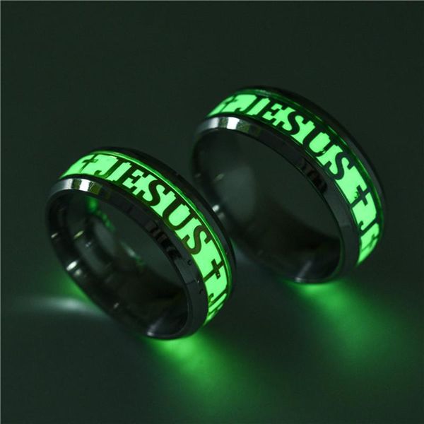 

wedding rings luminous jesus cross christ ring titanium steel glowing in the dark engagement for women men jewelry, Slivery;golden