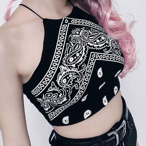 

women's tanks & camis printed black halter y2k crop women summer backless bandage tank bustier cropvest sleeveless camisol, White