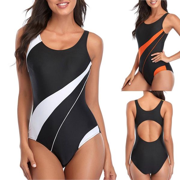 

women's swimwear 2021 one piece swimsuit patchwork women classic vintage bathing suits beachwear backless slim, White;black