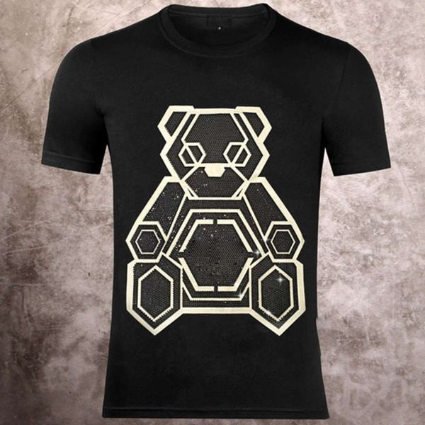 

new man t-shirt skull summer basic solid crystal print letter dollar brand punk tee men luxury clothing designer short sleeve m-3xl, White;black