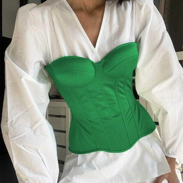 

women's tanks & camis 2021 satin corset crop strapless green summer tube off shoulder party sleeveless bustier tank women, White